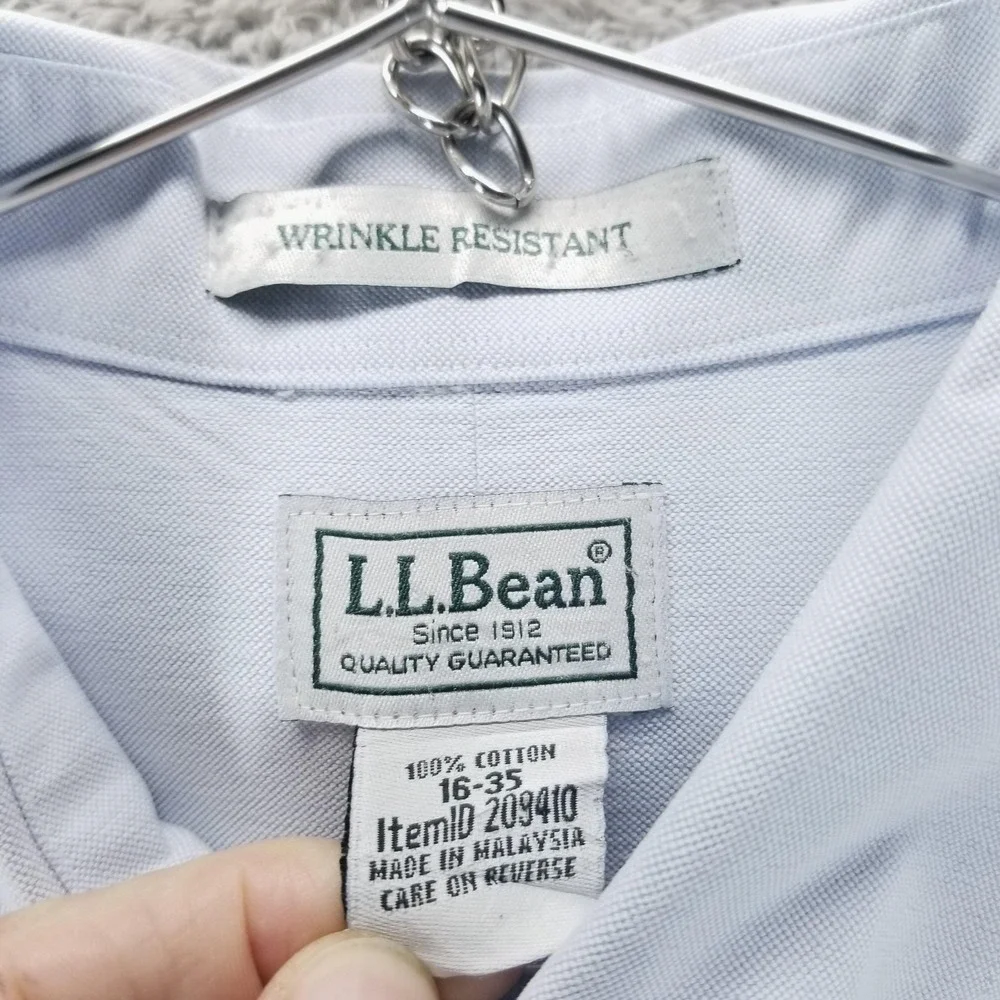 LL Bean Shirt Mens L Blue Oxford Wrinkle Resistant Button Down‎ Long Sleeve
